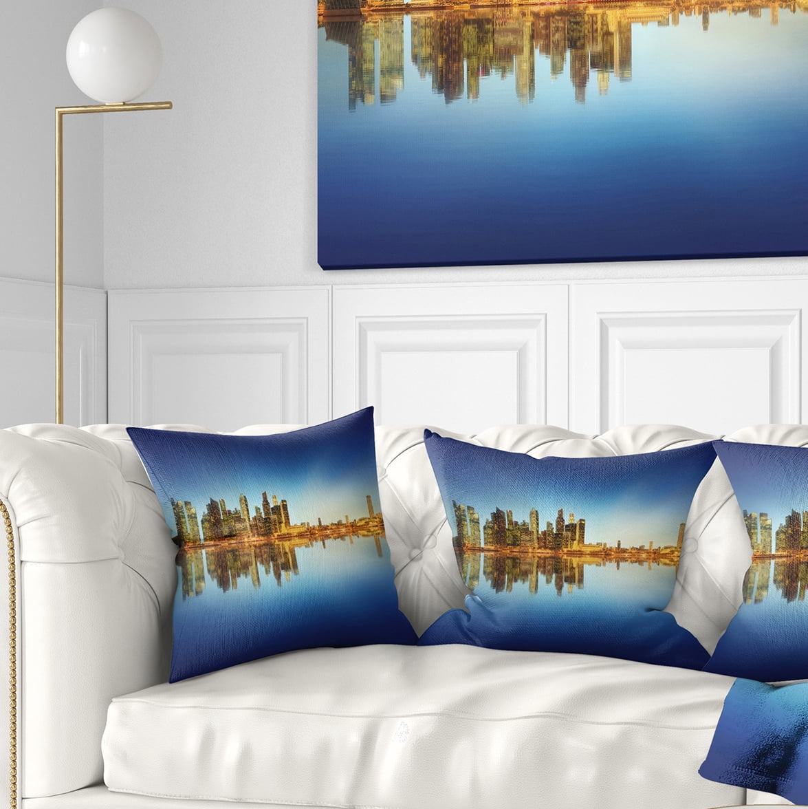 Designart Calm Singapore Skyline - Cityscape Photography Throw Pillow - 16x16
