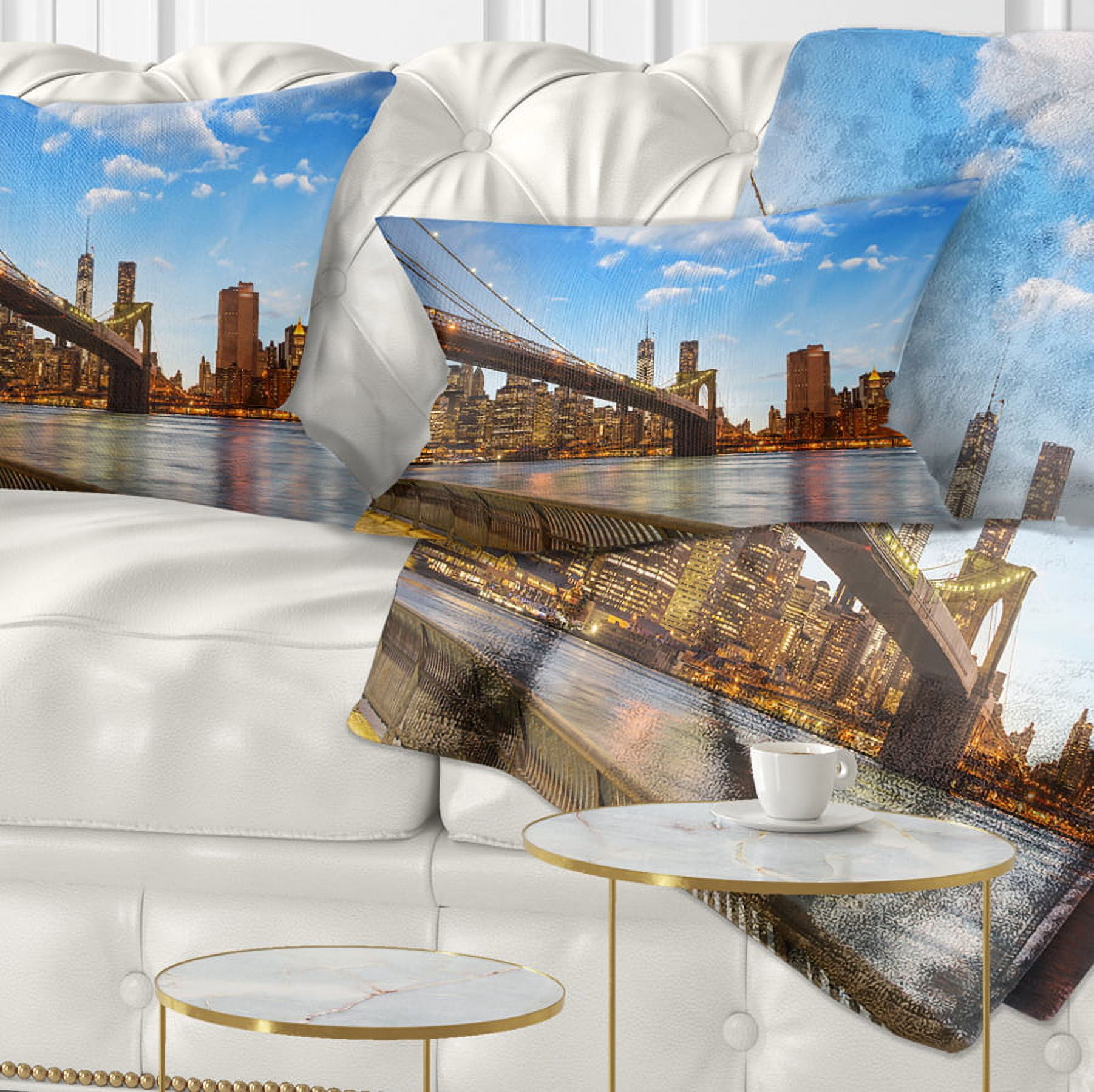 Designart Calm Sky Over Brooklyn Bridge - Cityscape Photo Throw Pillow - 12x20