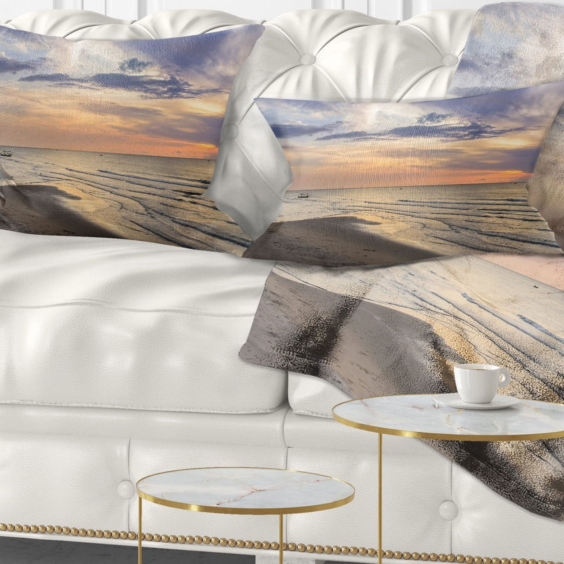Designart Calm Sunset in Thailand Beach - Landscape Printed Throw Pillow - 12x20