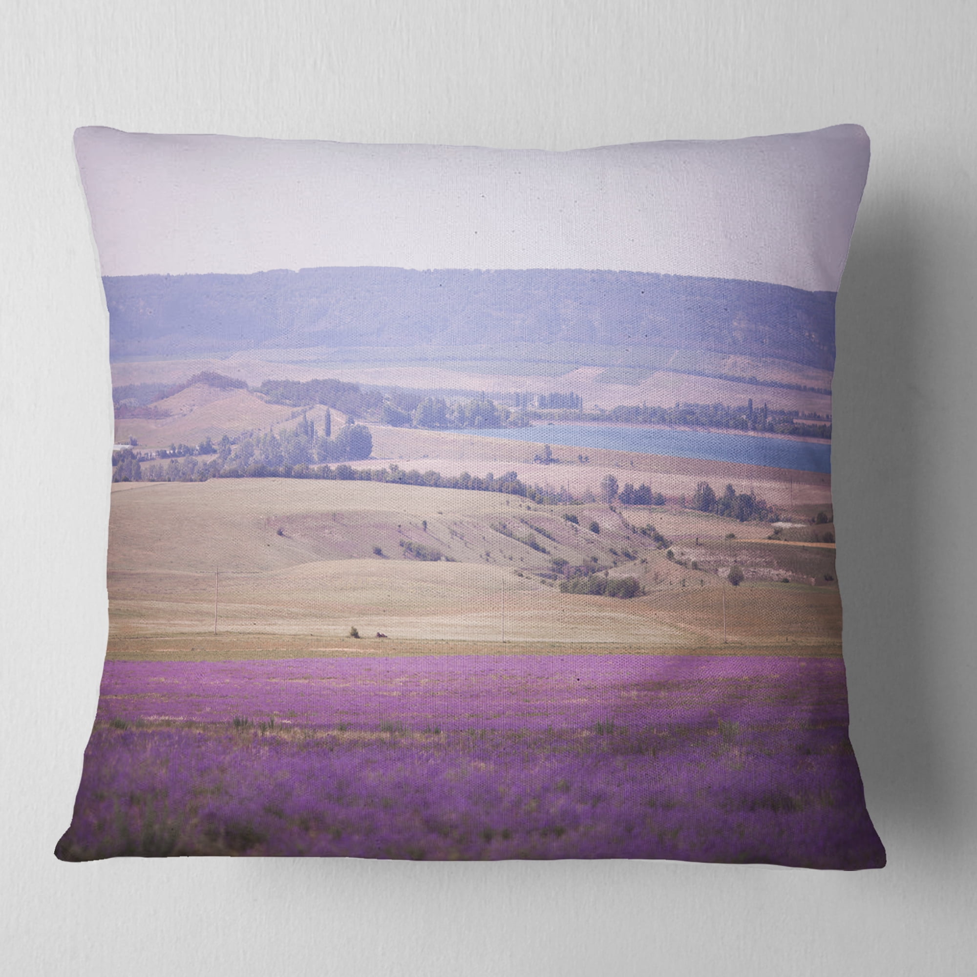 Designart Calm Sunset over Lavender Field - Floral Throw Pillow - 16x16
