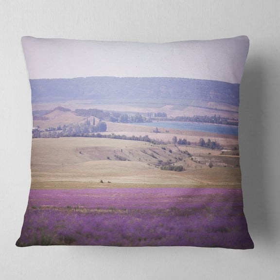 Designart Calm Sunset over Lavender Field - Floral Throw Pillow - 18x18