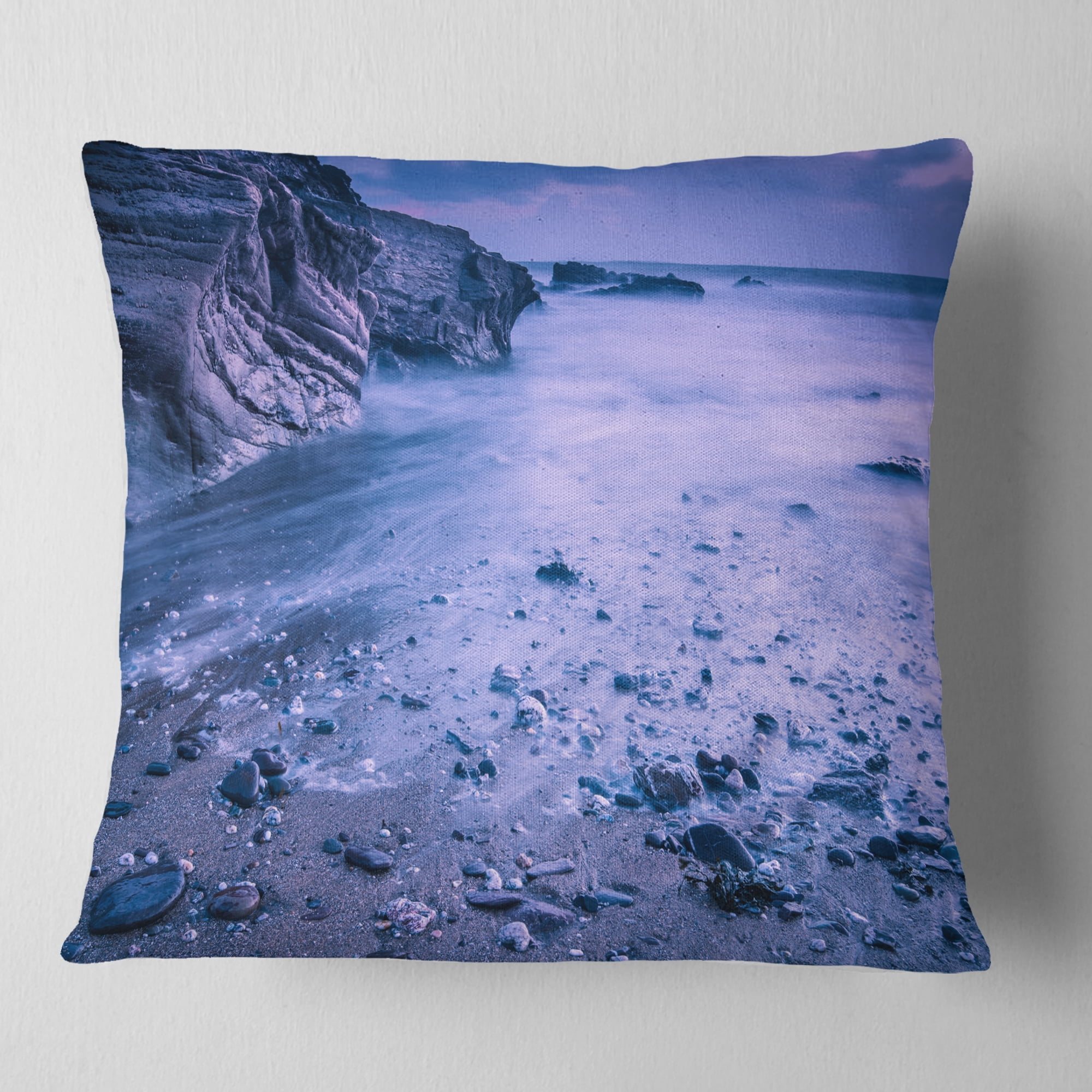 Designart Calm Time Lapse on Beach at Sunset - Seashore Throw Pillow - 16x16