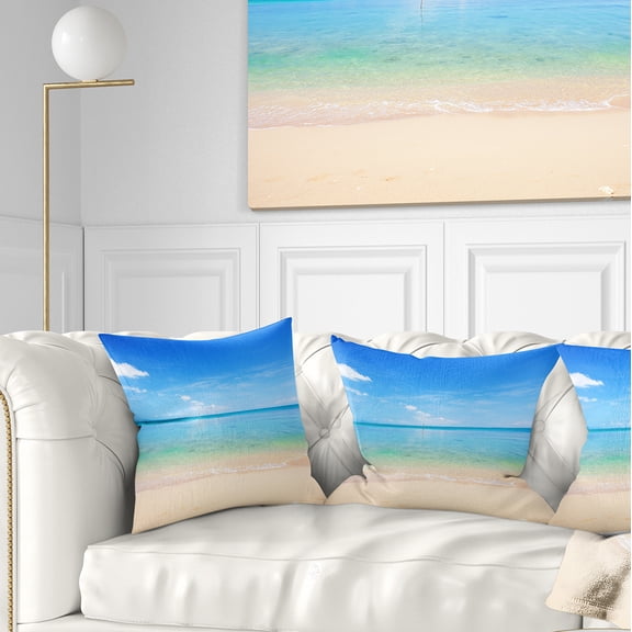 Designart Calm Waves at Tropical Beach - Seashore Photo Throw Pillow - 18x18