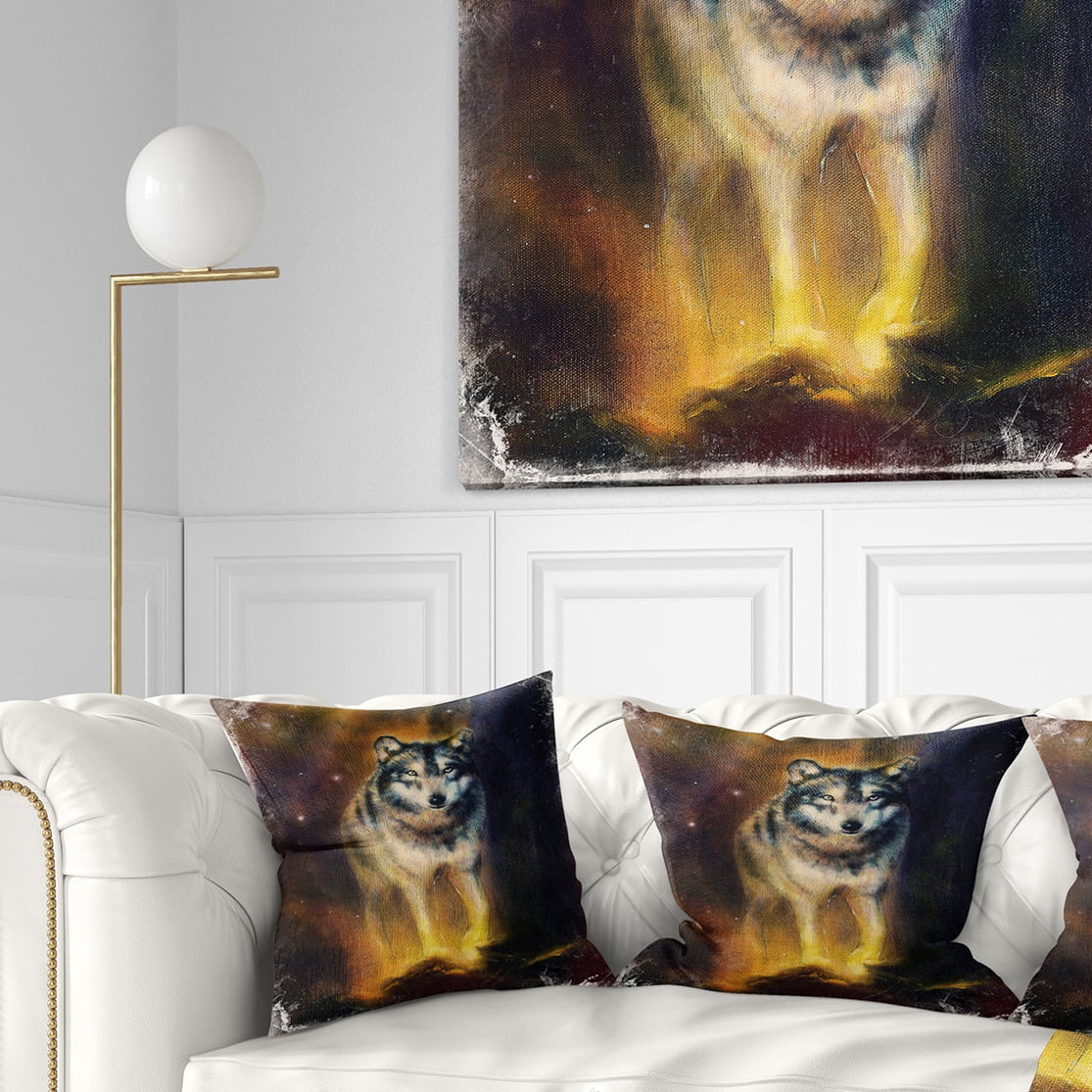 Designart Calm Wolf Illustration - Animal Throw Pillow - 18x18