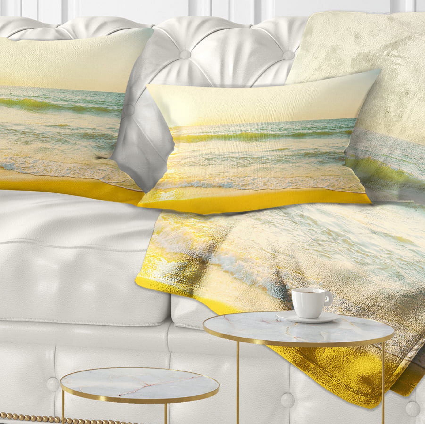 Designart Calm and Colorful Sunset at Beach - Seascape Throw Pillow - 12x20