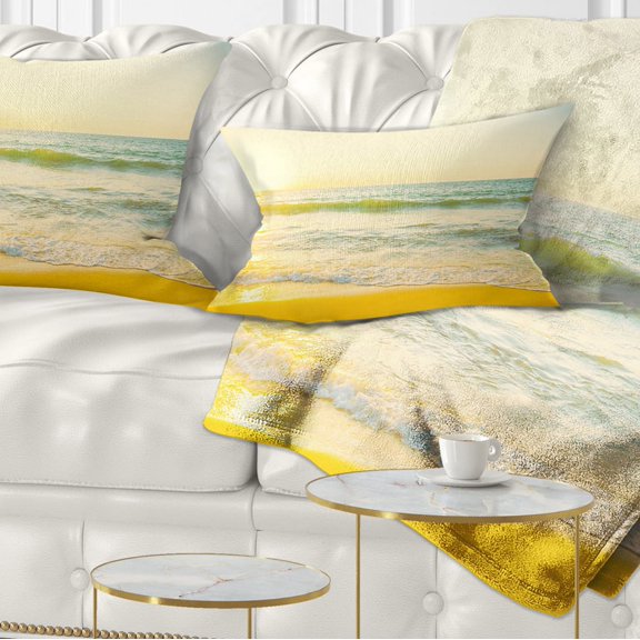 Designart Calm and Colorful Sunset at Beach - Seascape Throw Pillow - 12x20