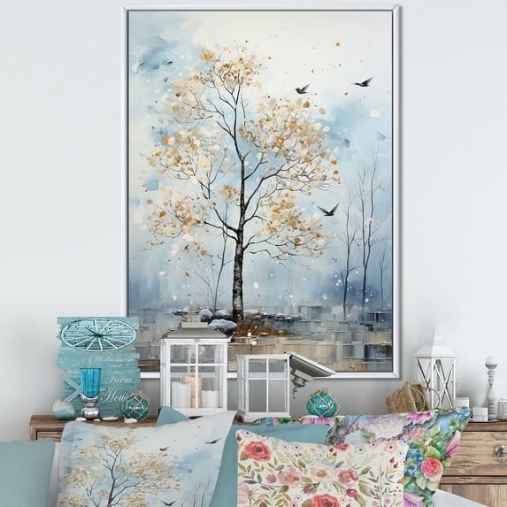 Designart "Calming Blue Maple Shades I" Tree Maple Floater Framed Wall Art Living Room