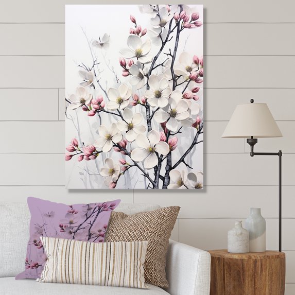 Designart "Calmness Amidst White And Pink Dogwood" Dogwood Canvas Art Print