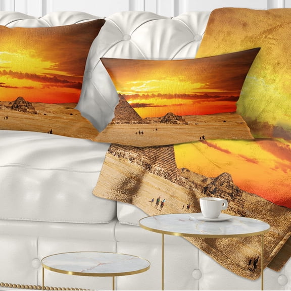 Designart Camel Caravan at Sunset - Landscape Photography Throw Pillow - 12x20
