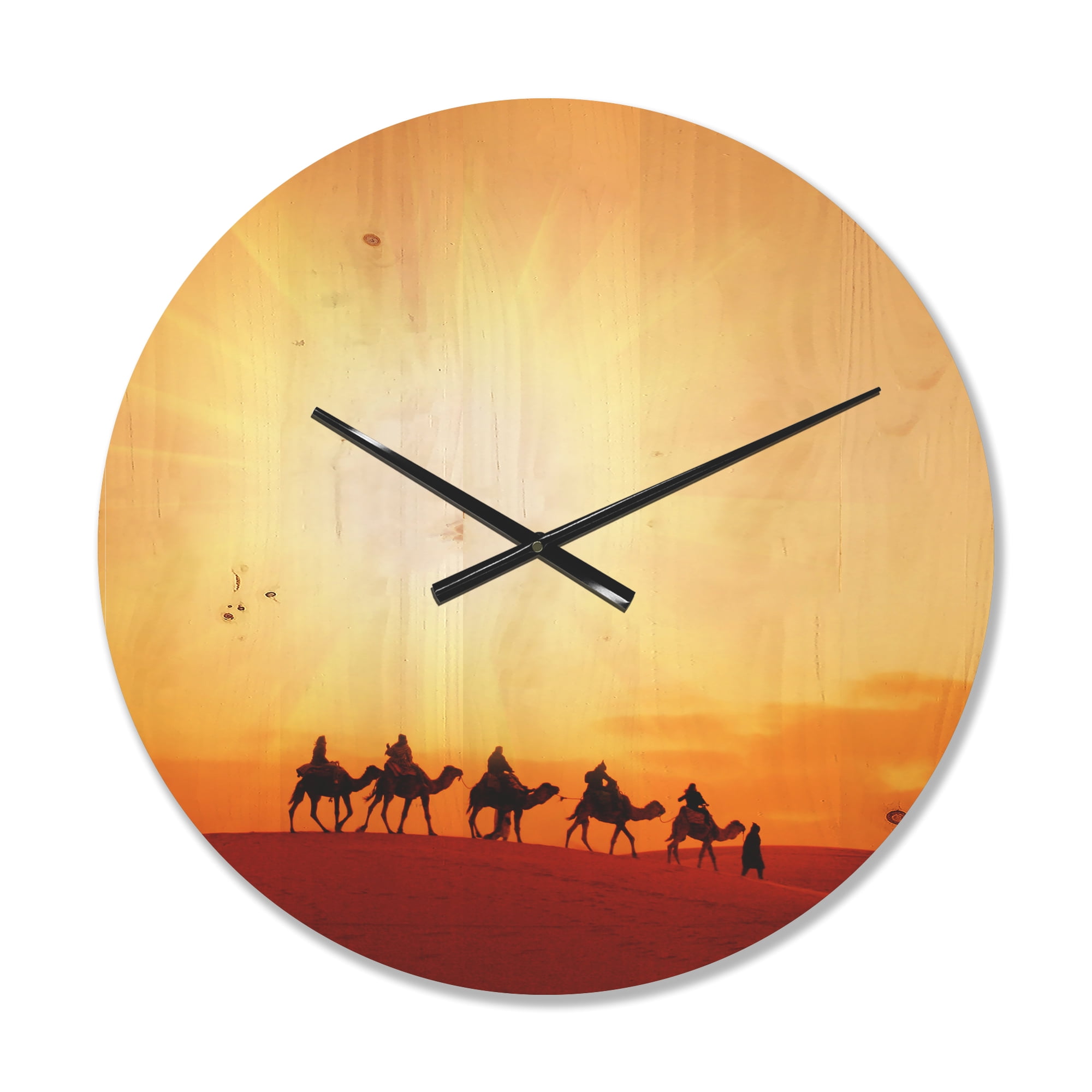 Designart 'Camel Caravan in Sahara Dessert ' Modern Wood Wall Clock