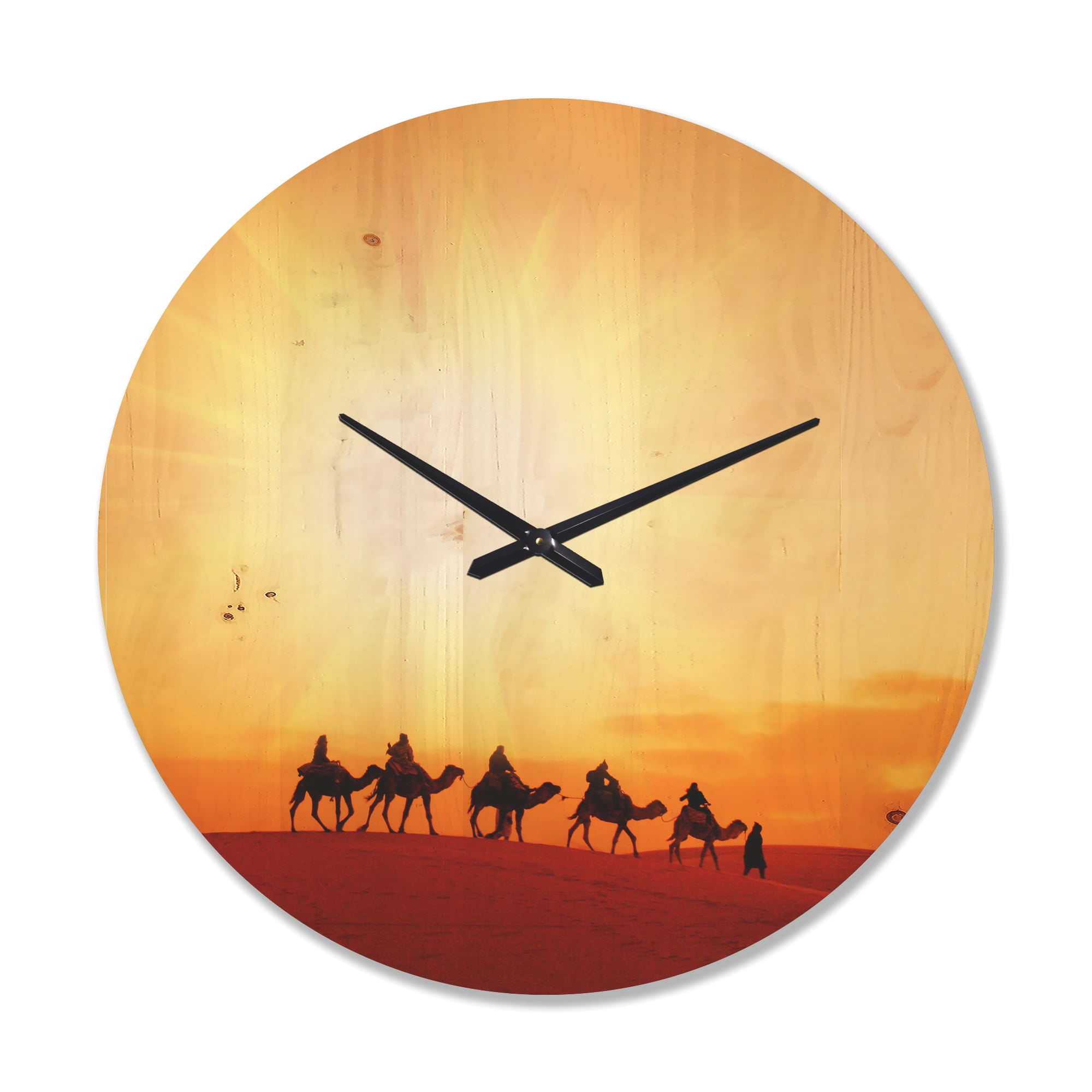 Designart 'Camel Caravan in Sahara Dessert ' Modern Wood Wall Clock