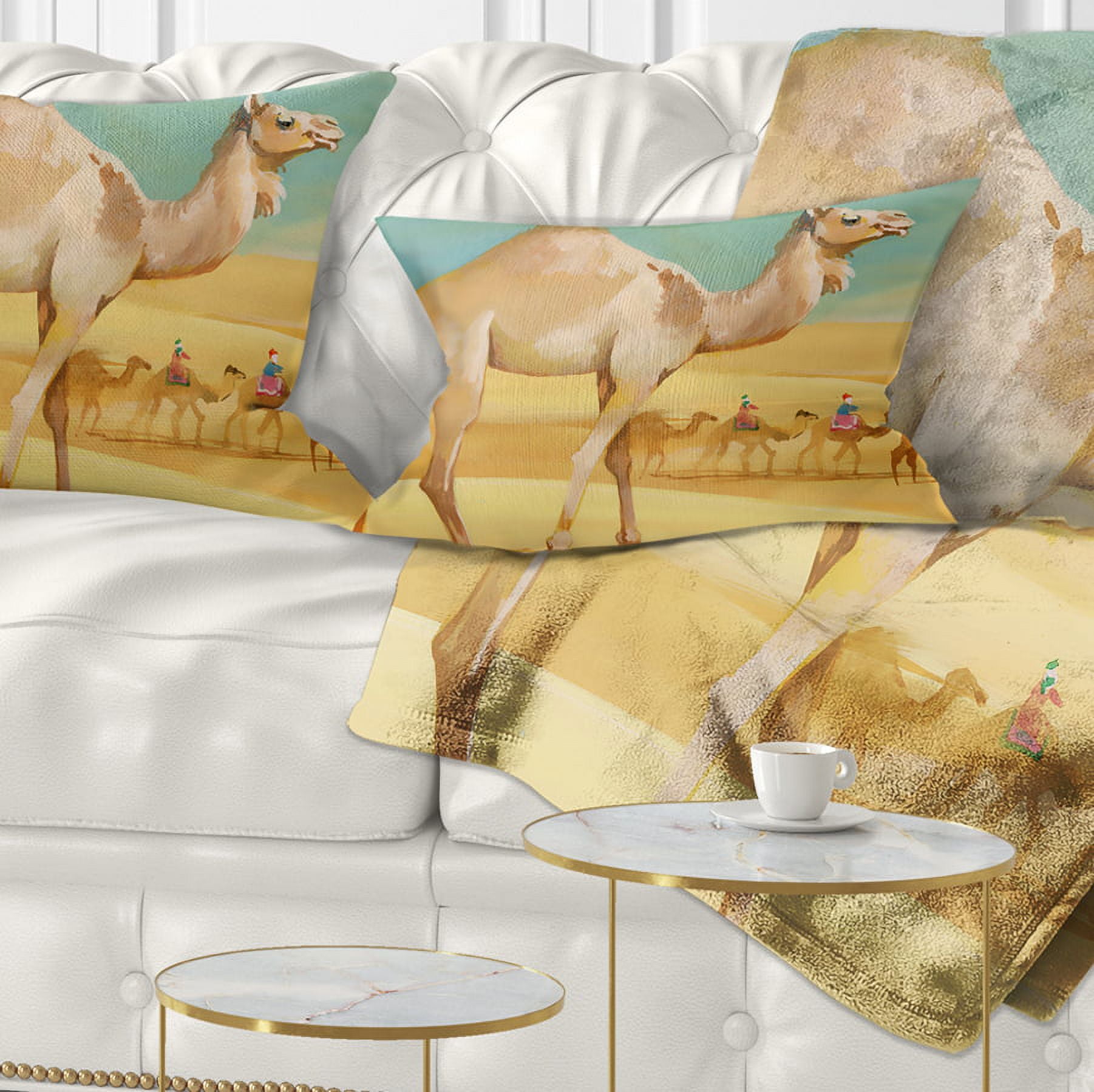 Designart Camel Walking in Desert - Watercolor Animal Throw Pillow - 12x20