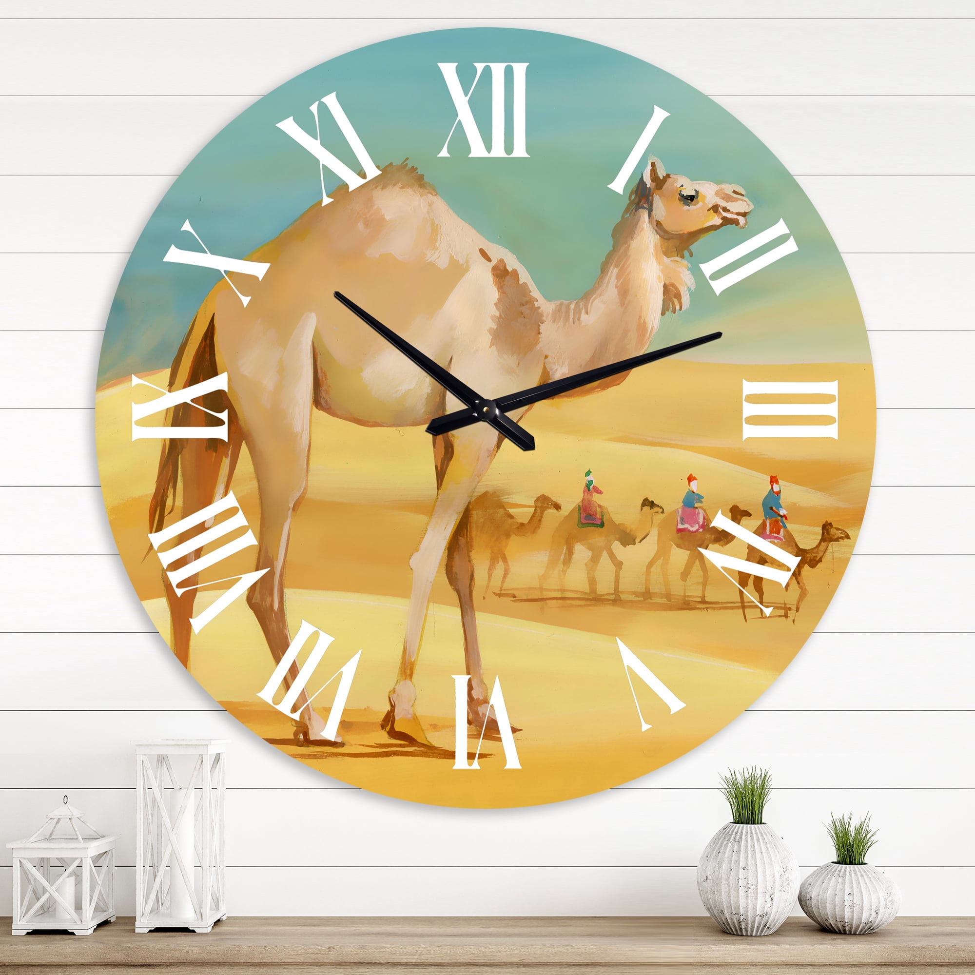 Designart 'Camels In Desert' Farmhouse Wall Clock