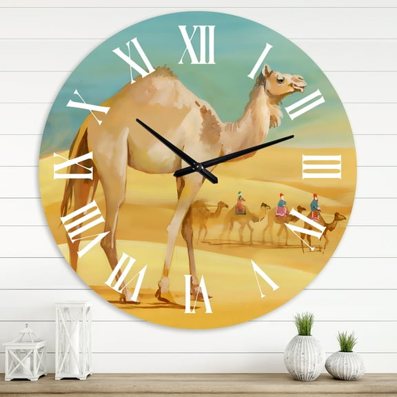 Designart 'Camels In Desert' Farmhouse Wall Clock