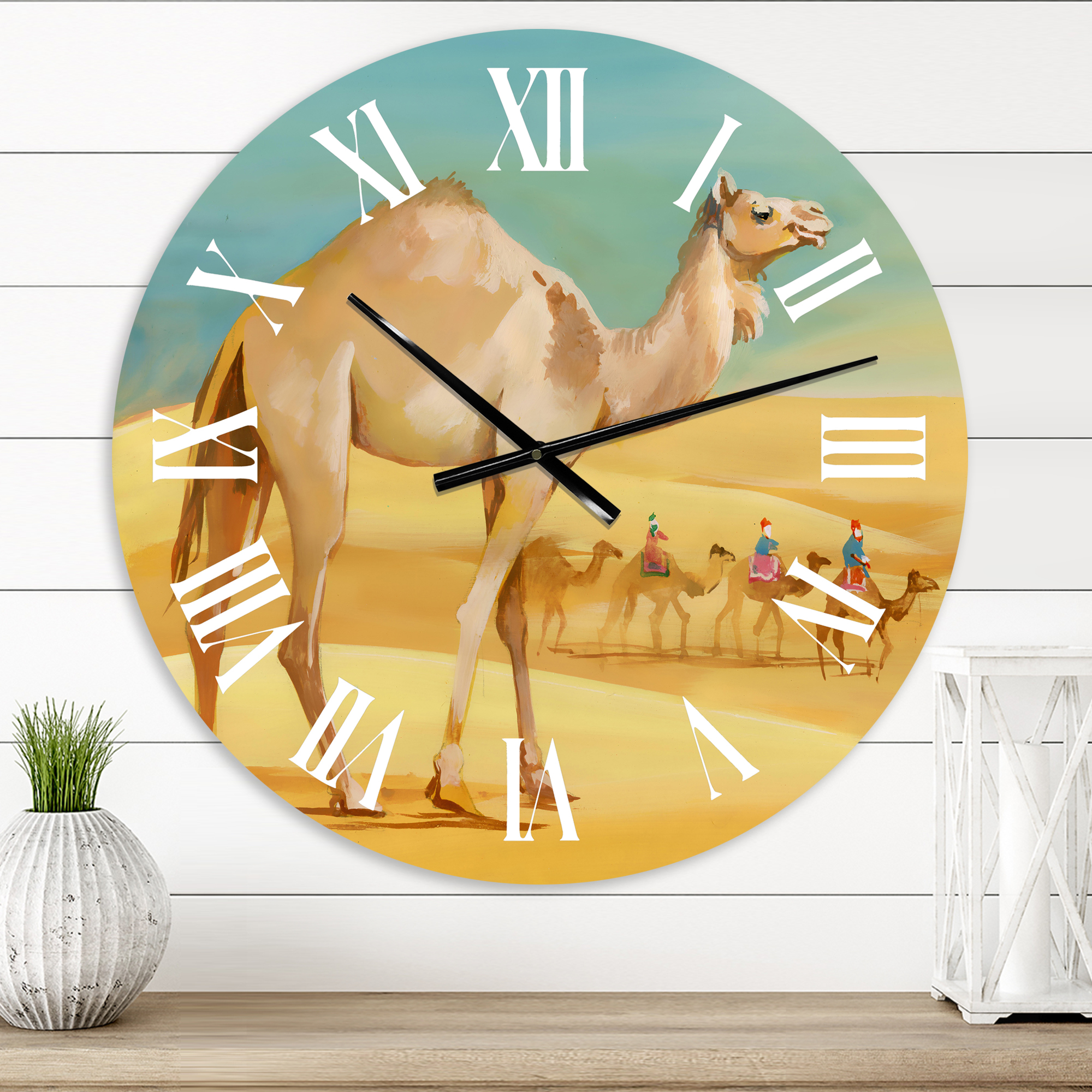 Designart 'Camels In Desert' Farmhouse Wall Clock