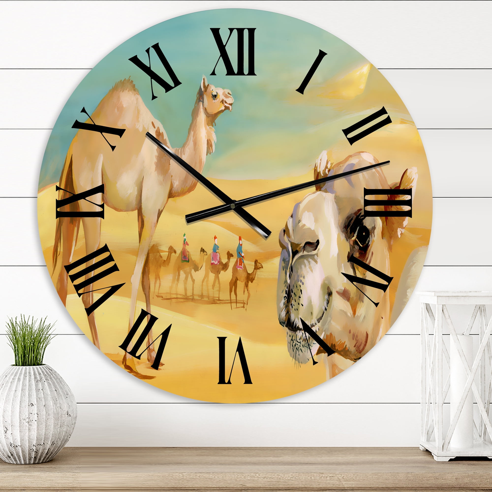 Designart 'Camels In The Desert' Farmhouse Wall Clock