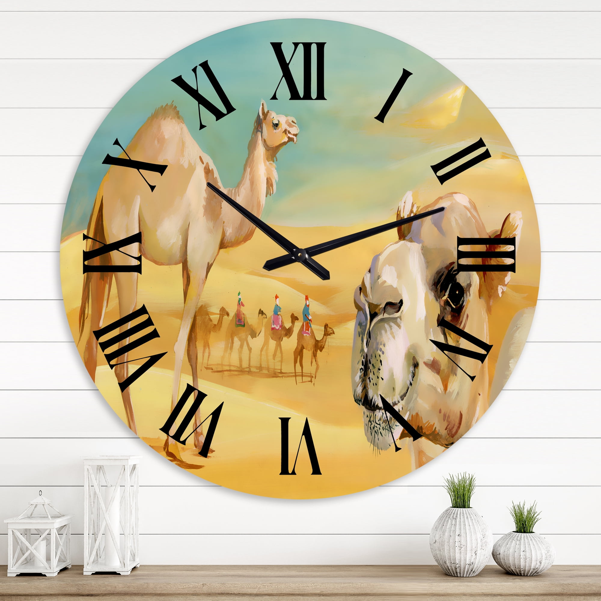 Designart 'Camels In The Desert' Farmhouse Wall Clock