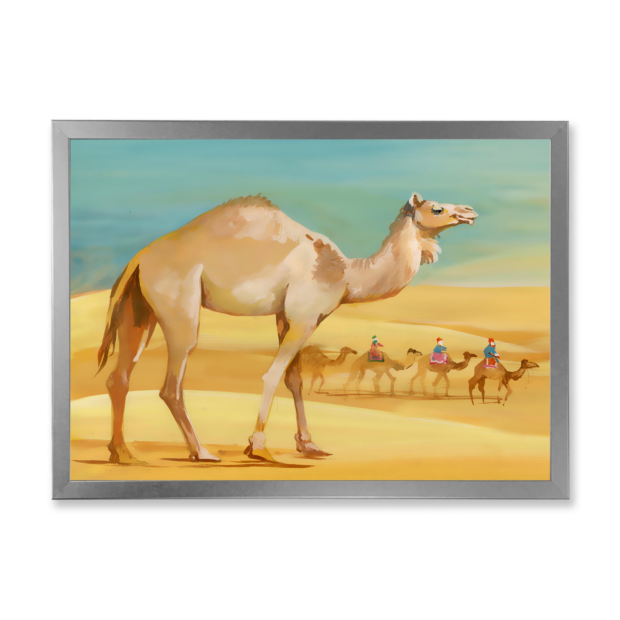 Designart 'Camels In Wild Desert I' Farmhouse Framed Art Print