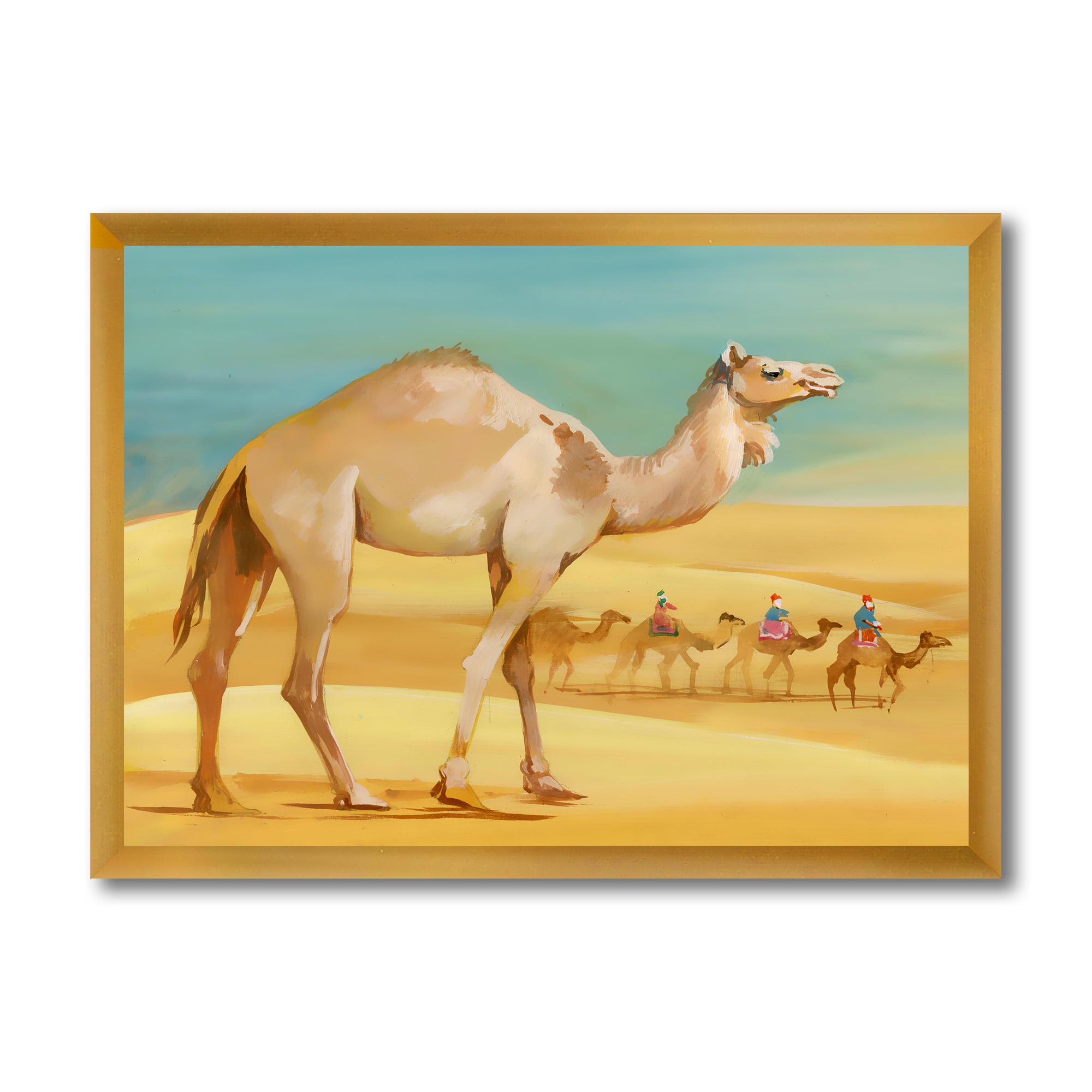 Designart 'Camels In Wild Desert I' Farmhouse Framed Art Print