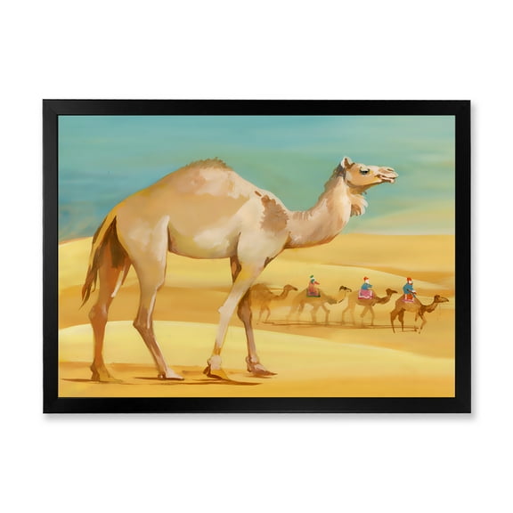 Designart 'Camels In Wild Desert I' Farmhouse Framed Art Print