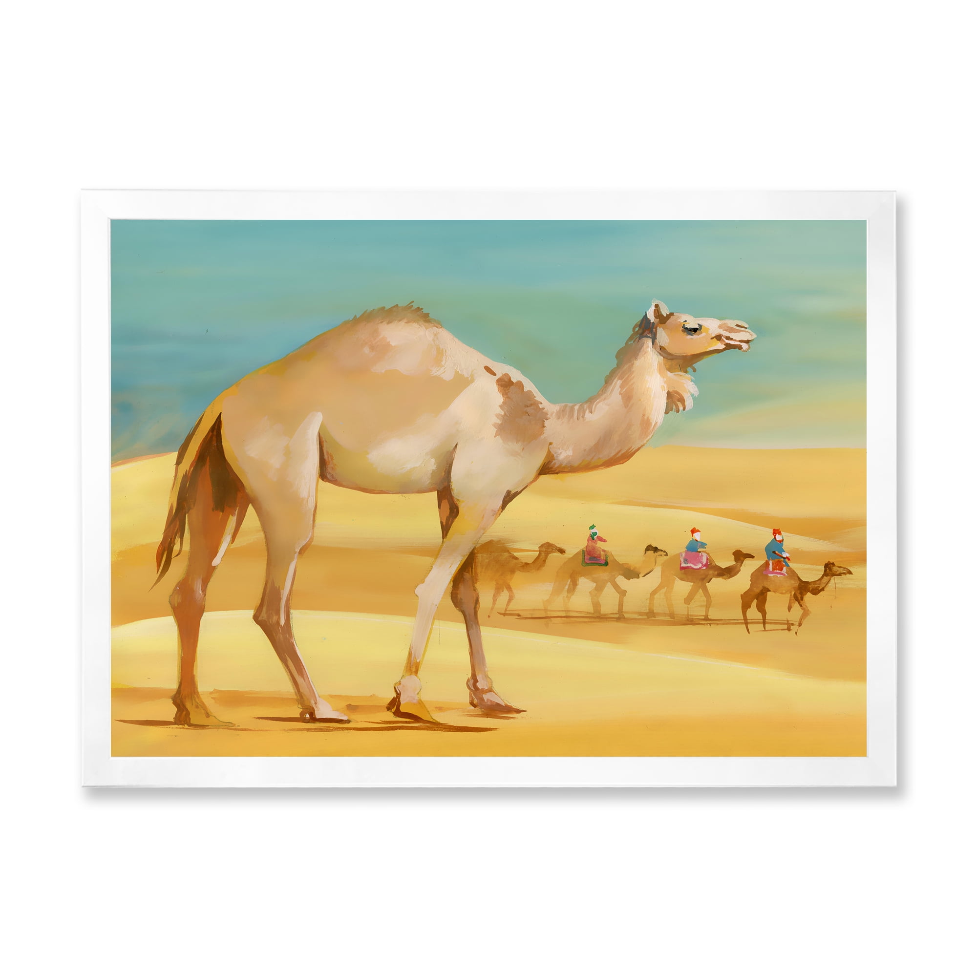Designart 'Camels In Wild Desert I' Farmhouse Framed Art Print