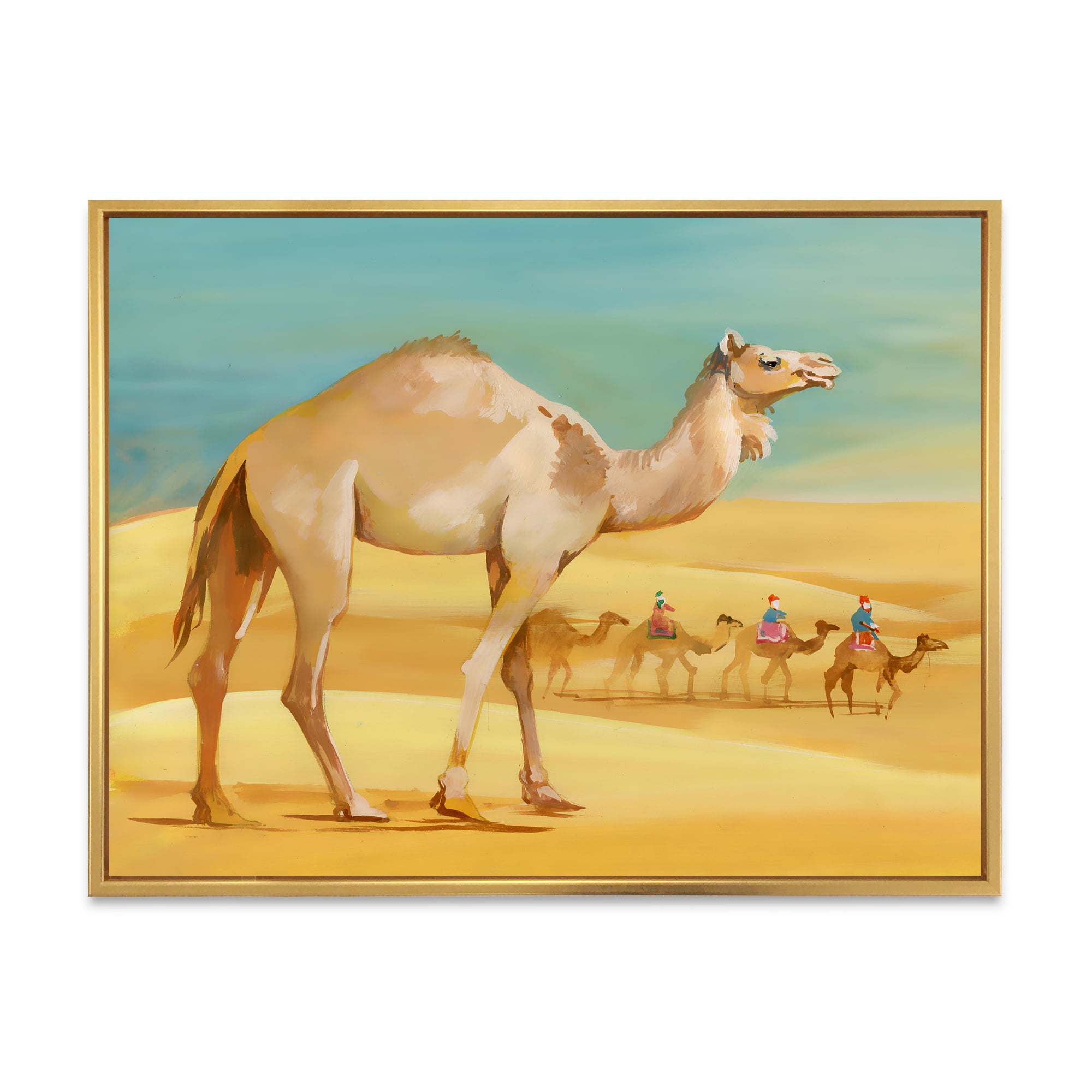Designart 'Camels In Wild Desert I' Farmhouse Framed Canvas Wall Art Print