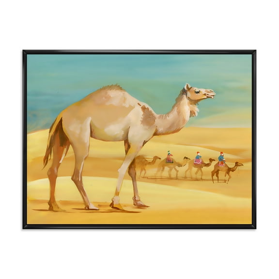 Designart 'Camels In Wild Desert I' Farmhouse Framed Canvas Wall Art Print