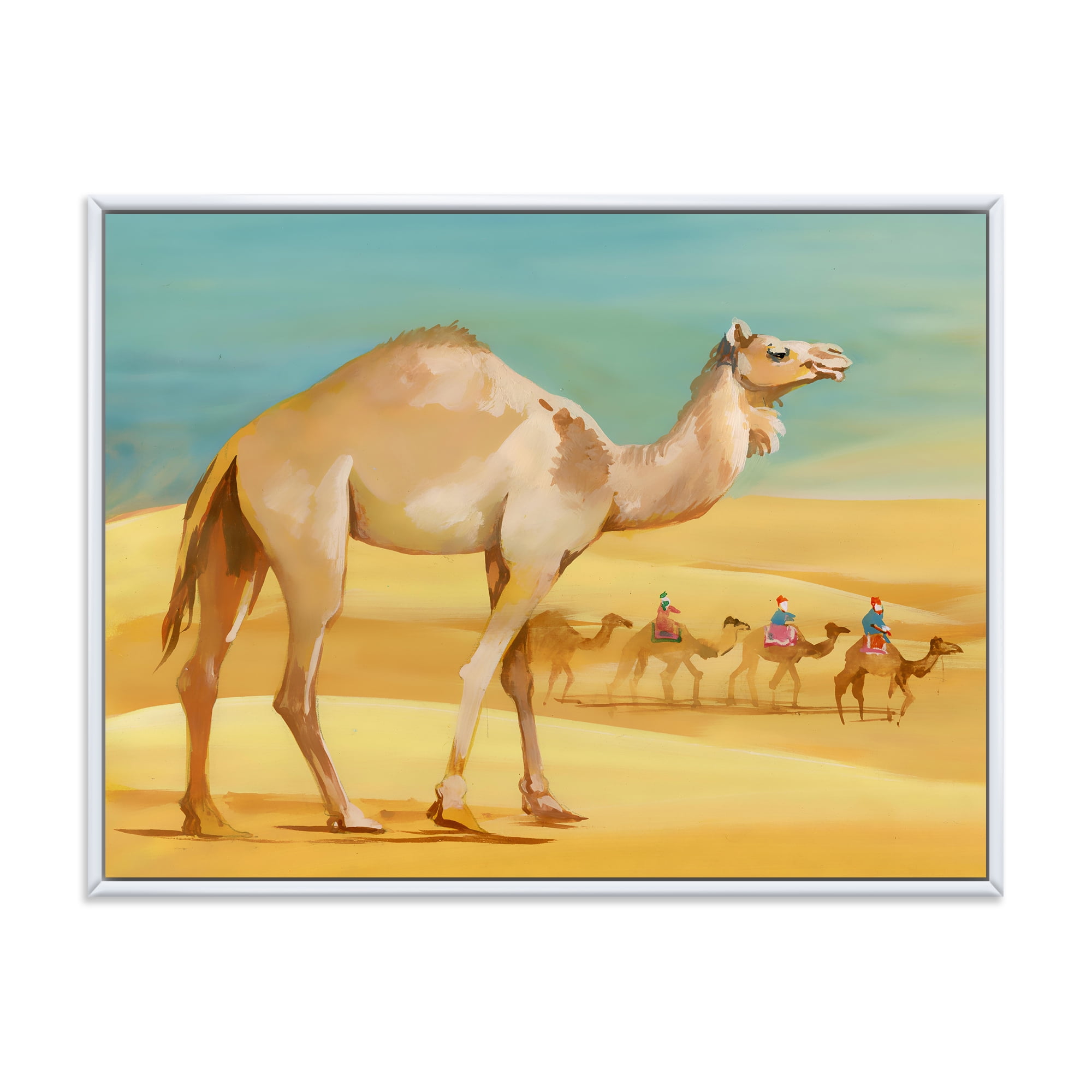 Designart 'Camels In Wild Desert I' Farmhouse Framed Canvas Wall Art Print
