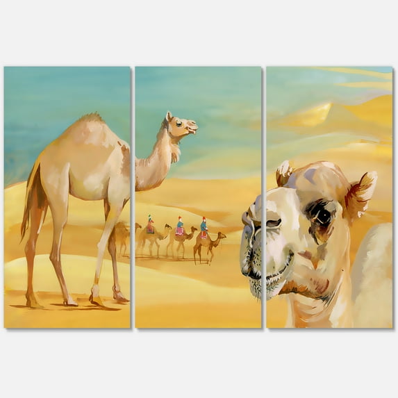 Designart ' Camels In Wild Desert II ' Farmhouse Canvas Wall Art Print