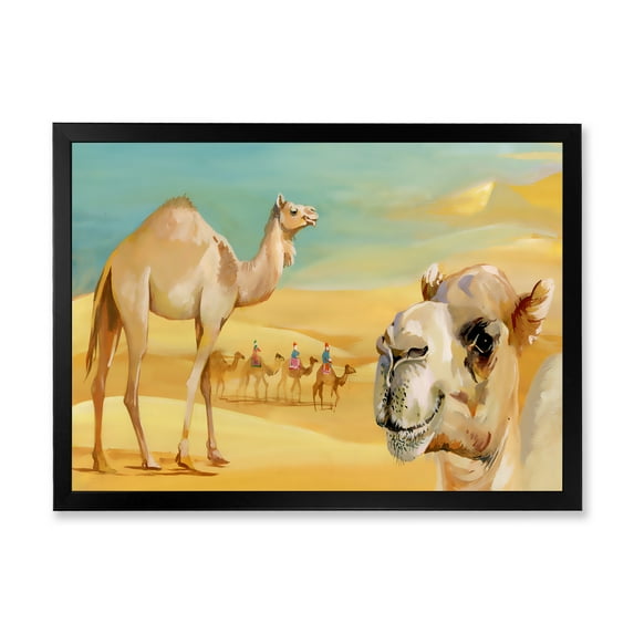 Designart 'Camels In Wild Desert II' Farmhouse Framed Art Print