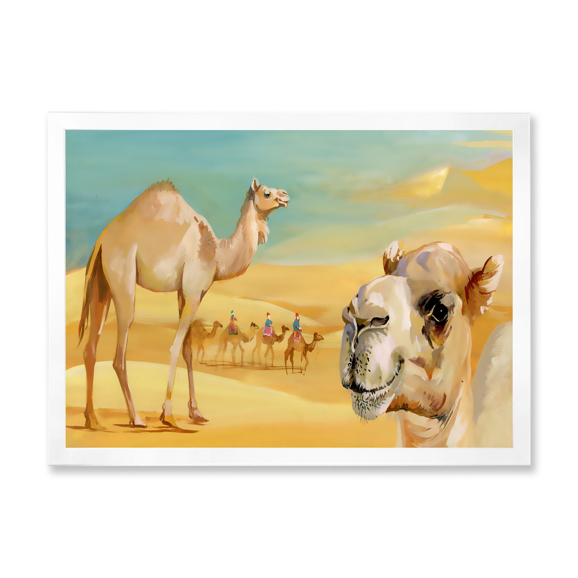 Designart 'Camels In Wild Desert II' Farmhouse Framed Art Print