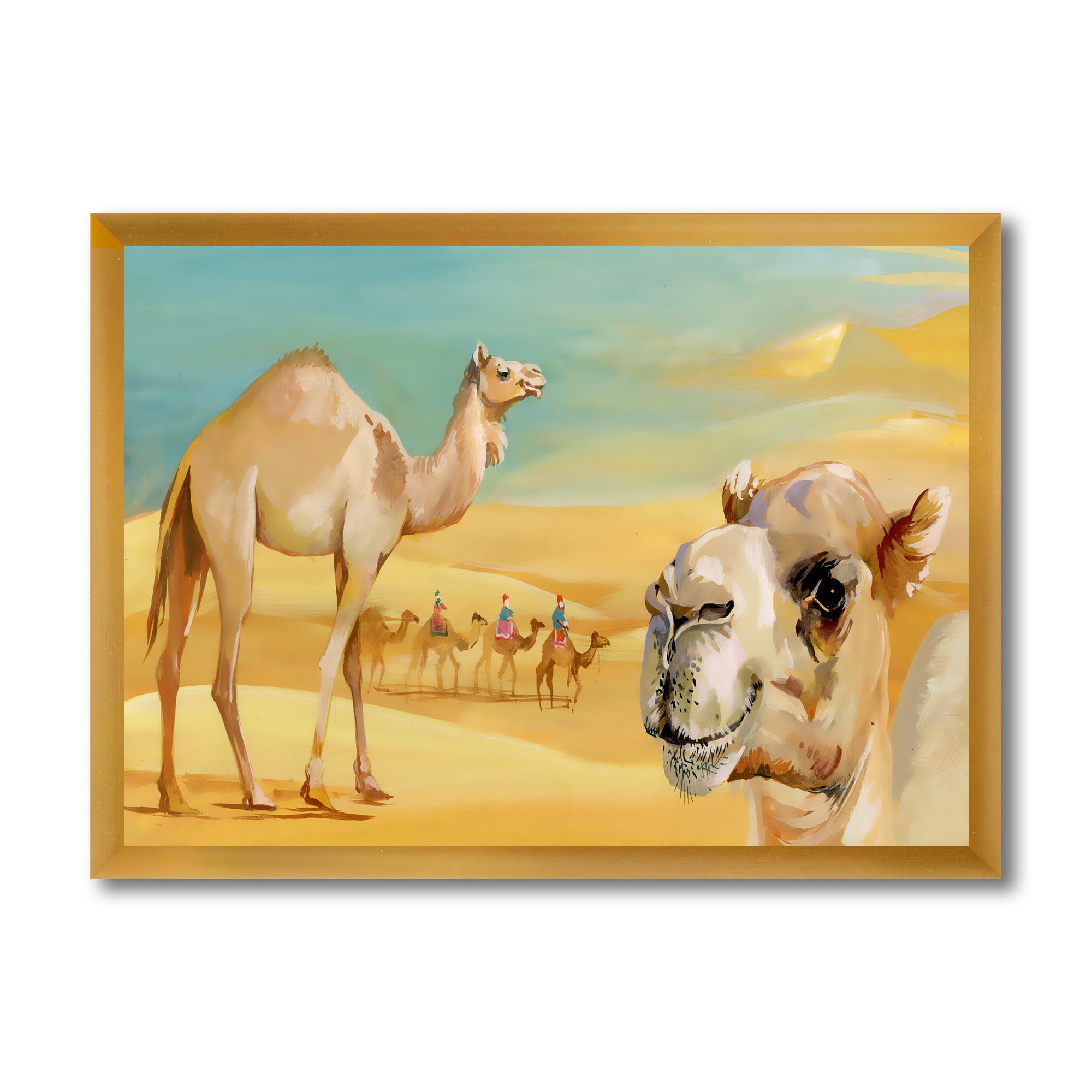 Designart 'Camels In Wild Desert II' Farmhouse Framed Art Print