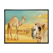 Designart 'Camels In Wild Desert II' Farmhouse Framed Canvas Wall Art Print