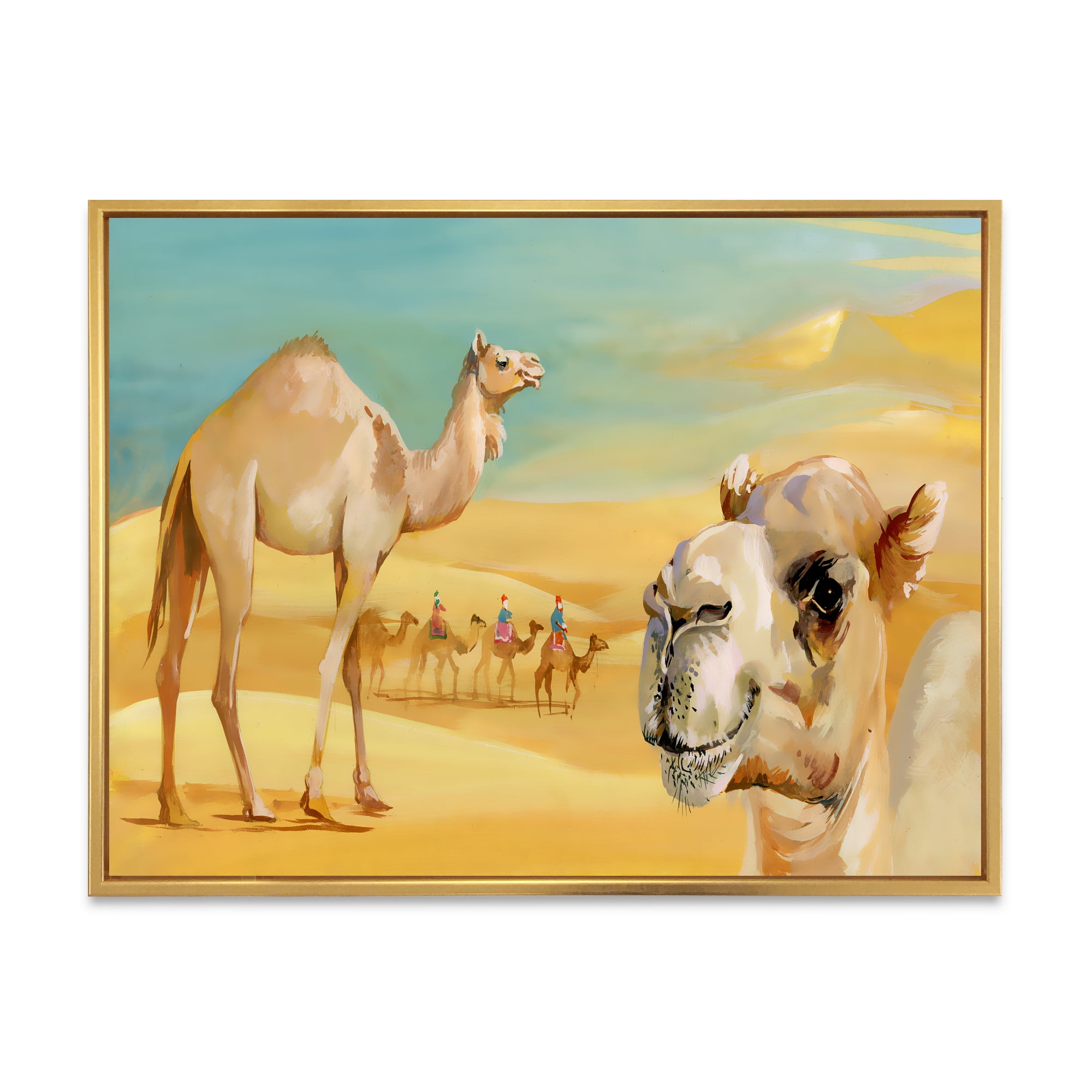 Designart 'Camels In Wild Desert II' Farmhouse Framed Canvas Wall Art Print