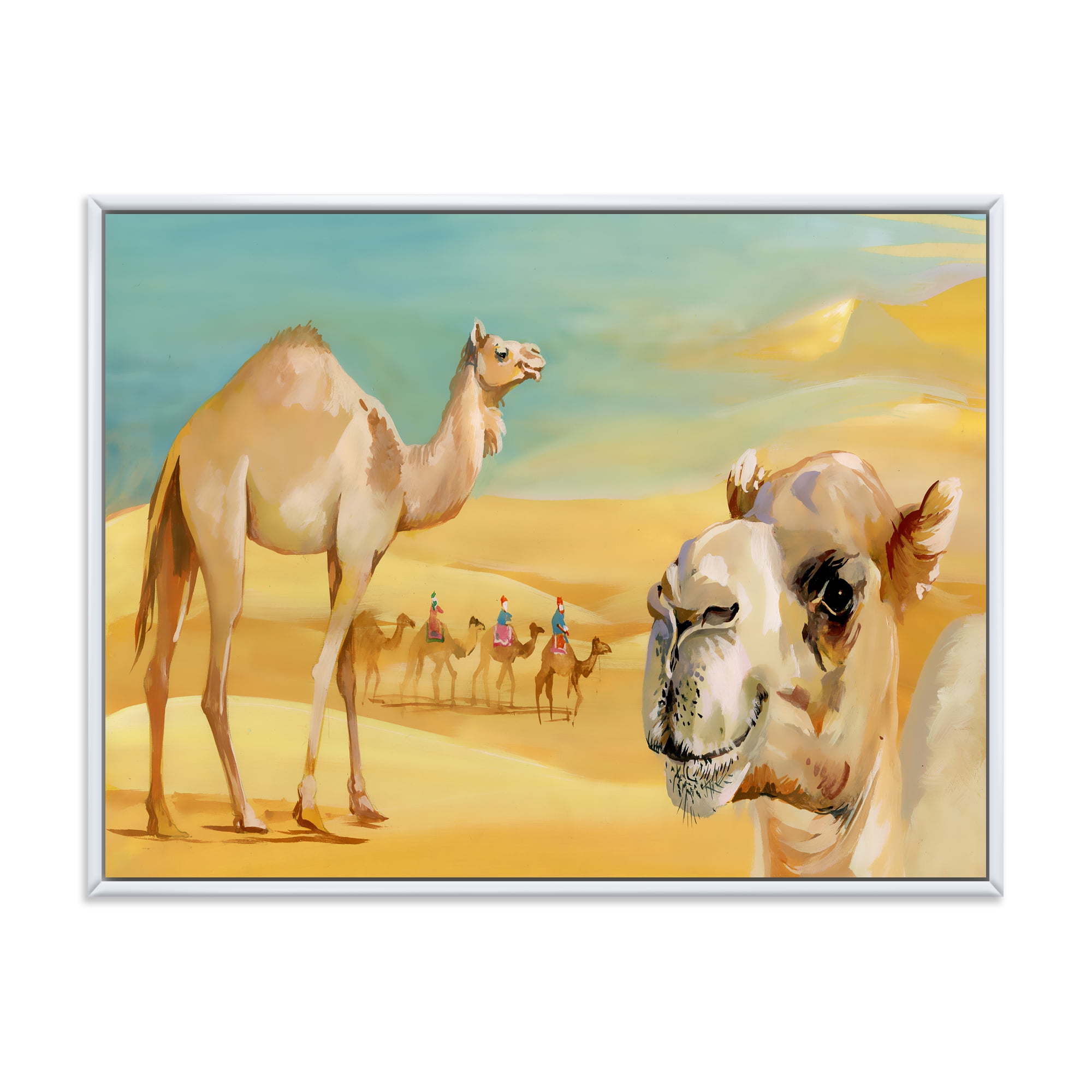 Designart 'Camels In Wild Desert II' Farmhouse Framed Canvas Wall Art Print