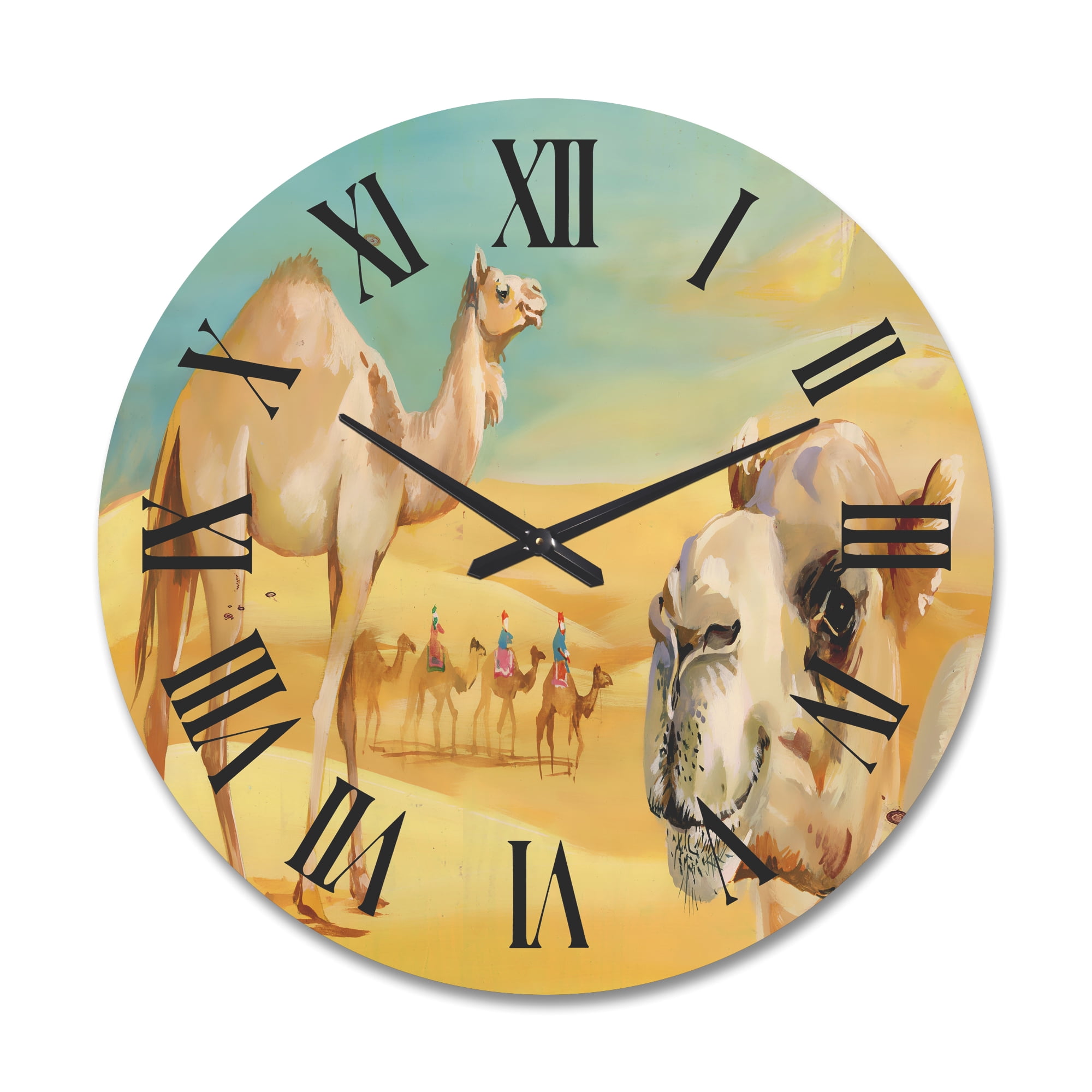 Designart 'Camels In Wild Desert II' Farmhouse Wood Wall Clock