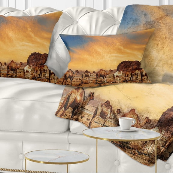 Designart Camels in Wadi Rum - Photography Throw Pillow - 12x20