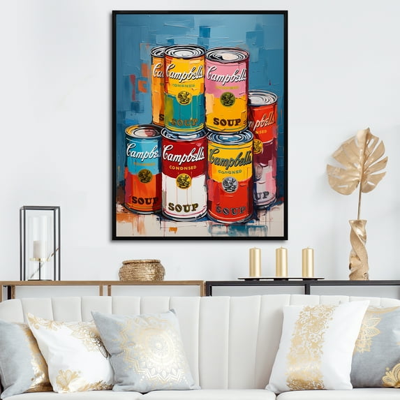 Designart "Campbells Soup Pop Art wall art I" Modern Floater Framed Canvas Art Print