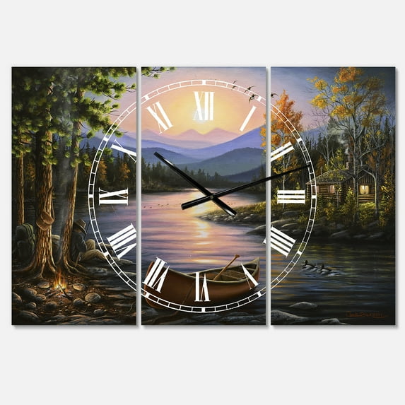 Designart 'Campfire Stories' Large Lake House Wall Clock