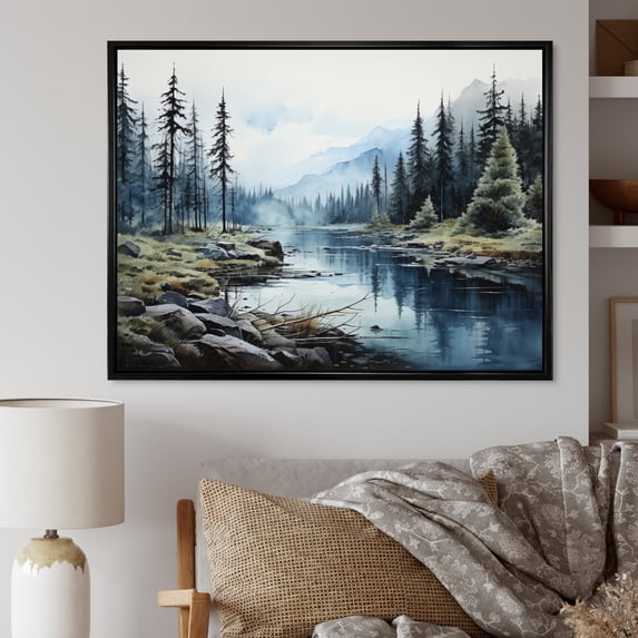Designart "Canada Calm Lake" Landscapes Floater Framed Canvas Print