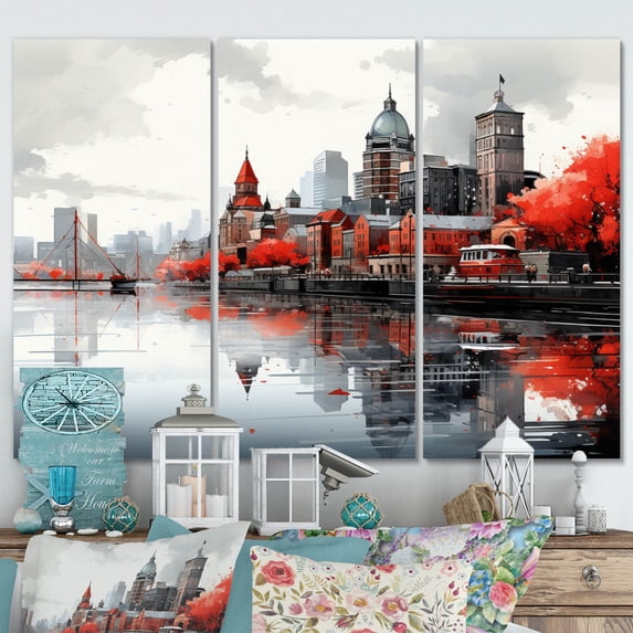 Designart "Canada City Reflections II" Canada Metal Wall Decor Set