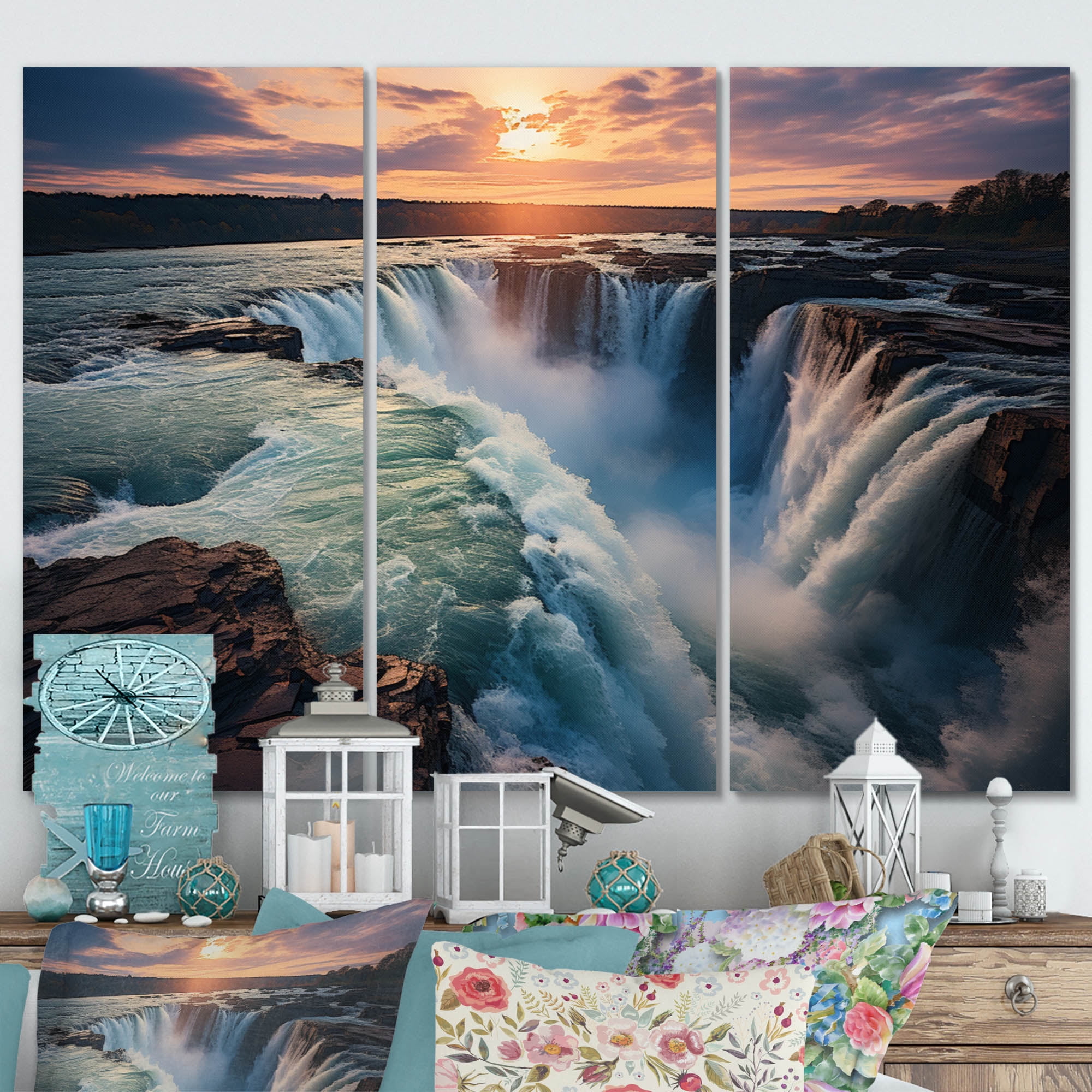 Designart "Canada Falls Of painting II" Canada Metal Art Print Set