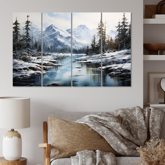 Designart "Canada Misty Mountain IV" Winter Landscape Metal Wall Decor Set