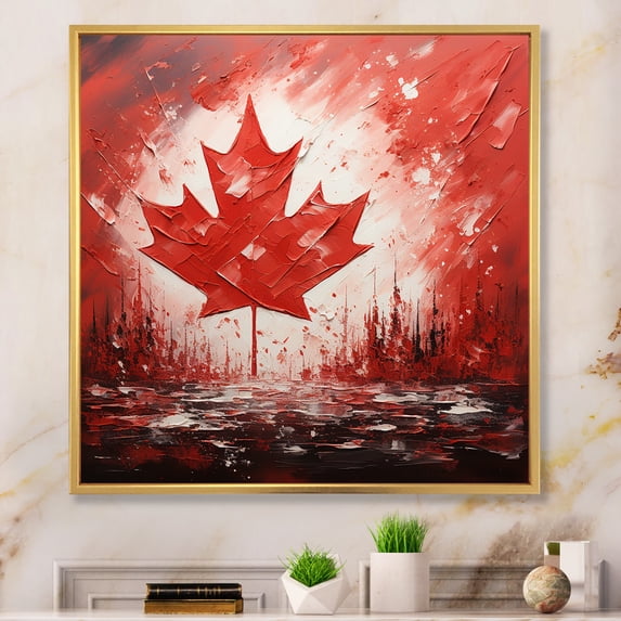Designart "Canadian Flag Waving I" Canadian Floater Framed Wall Art Print