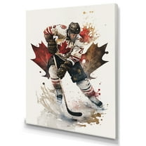 Designart Canadian Hockey Player In Action III Canvas Wall Art