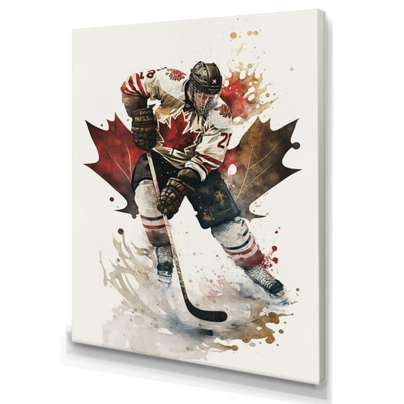 Designart Canadian Hockey Player In Action III Canvas Wall Art