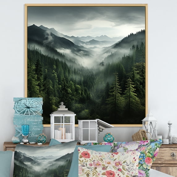 Designart "Canadian Mystic Wilderness: Pine Forest" Forest Floater Framed Canvas Prints