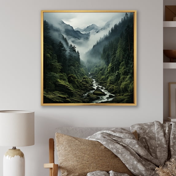 Designart "Canadian Mystic Wilderness: Pine Forest I" Forest Floater Framed Wall Decor
