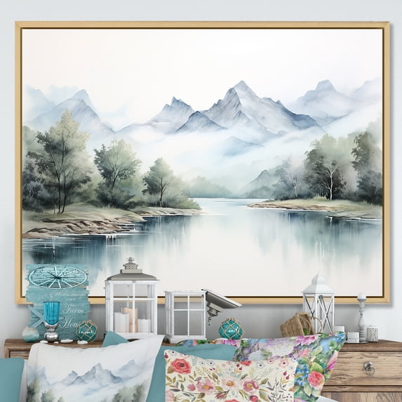 Designart "Canadian River Mountain Minimalism III" River Mountain Floater Framed Wall Decor