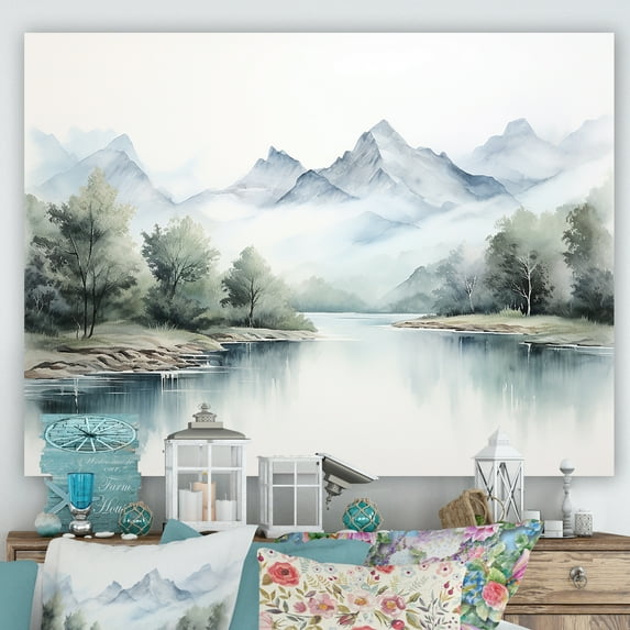 Designart "Canadian River Mountain Minimalism III" River Mountain Wall Decor